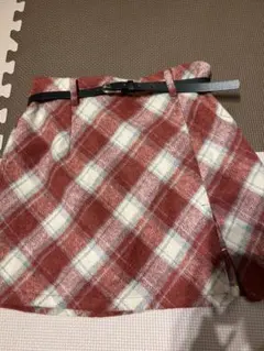 赤と白のチェック柄タイトミニスカート　L