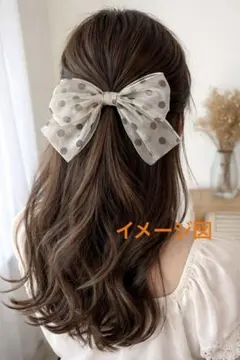 ドット リボン バレッタ 大きめ シフォン ヘアアクセサリー 上品