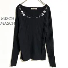 【MISCH MASCH】ビジュー刺繍リブニット Vネック ブラック Mのサムネイル