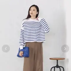 コムサイズム　パネルボーダー ショート丈パーカ　パーカー　ボーダー