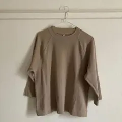 無印良品 ベージュ リブ編み ラグランスリーブ Tシャツ M-L