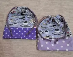 ハンドメイド　コップ袋　２個セット　スイーツ　入園　入学　巾着　ネームタグ