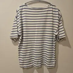 Mサイズ 白/青ストライプ 半袖Tシャツ