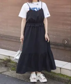 w closet 夏素材ワンピース 裏地付き 黒