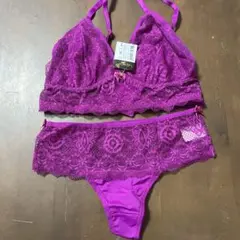 パープル レースブラジャーショーツセット　Sサイズ