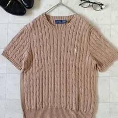 ポロラルフローレン 半袖ケーブルニット XL ベージュ刺繍