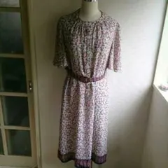 昭和レトロ古着ペイズリー花柄ミモレ丈ワンピース