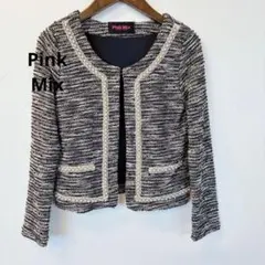 Pink Mix ジャケット　ノーカラー　ツイード　パールのサムネイル