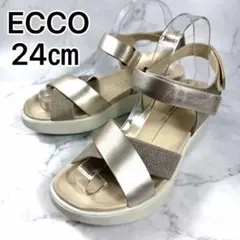 【美品】ECCO フロート エルエックス ウェッジサンダル 24cm 本革 金のサムネイル