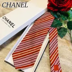 N865 新品未使用 シャネル 刺繍 ロゴ刺繍 ストライプ ネクタイ メンズ