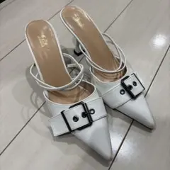 SHEIN ホワイト ミュール サンダル ヒール パンプス