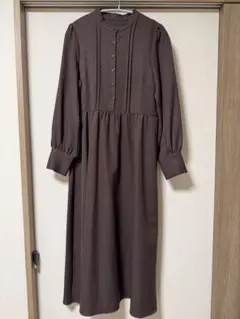 ナノユニバース　ブラウン ボタン付き ロング丈ワンピース　秋冬　ゆったり