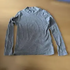 グレー 長袖カットソー ハイネック リブ編み