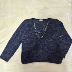 は*な様 美品 フォーマル ネックレスつき ネイビー ツイードニット