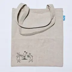 タリーズコーヒー×「かまわぬ」 鳥獣戯画 トートバッグ 麻素材 コーヒー豆の刺繍
