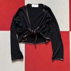 黒 クロップドカーディガン M 長袖 リボン付き