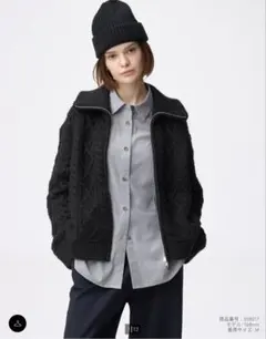 GU ケーブルニットブルゾン ブラック