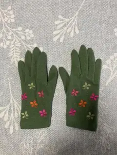 花柄刺繍 緑色手袋