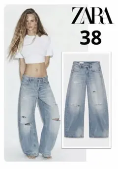 ZARA TRF ダメージ加工ミッドライズバギージーンズ 38