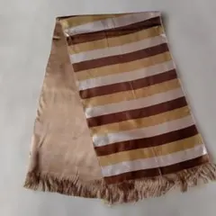 横ストライプ ★シルクロングスカーフ✨ 茶色✨ 金色✨ベージュ★厚手