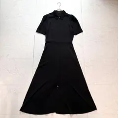 JENNE ジェンヌ 襟付きタイトリブニットワンピース ロング ブラック