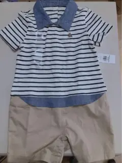 新品　ショートオール　つなぎ　カバーオール　ボーダー　GAP ギャップ 半袖