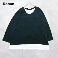 라낭 Ranan 레이어드 컷소우 L 7 분 소매 V 넥 다른 소재 중첩 착풍