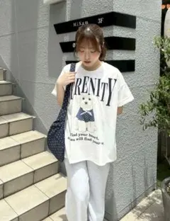新品 NICE CLAUP【continuer】DOGプリントBIG TEE