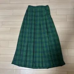 リネンライクサマーチェックスカート　グリーン