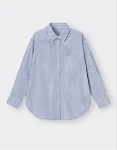 一度着用美品　GU ストライプオーバーサイズシャツ　ブルー系　S