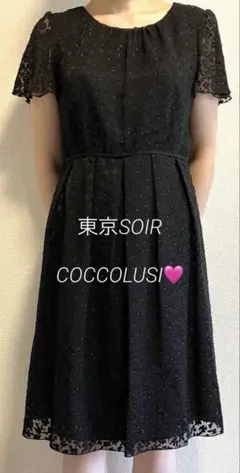 東京ソワール　フォーマル13号ワンピース　ブラック花模様　COCCOLUSI