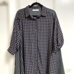 幾何学模様 シャツワンピース 七分袖　ビックサイズ　羽織り