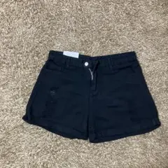 ☆レディース デニム ショートパンツ ダメージ ショート丈 薄手 黒　XXL