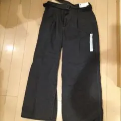 秋もGU 新品タグ付ライトデニムベルデッドワイドパンツ XL ダークグレー