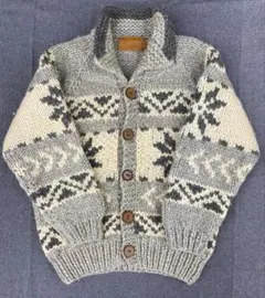 K194◯ cowichan カウチンニットレザータグ 切り株 カーディガン