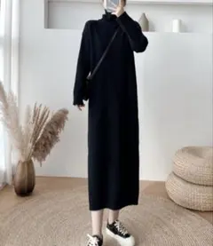 ハイネックニットワンピース