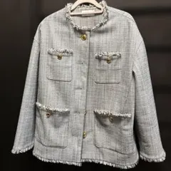 PLST プラステ ノーカラーツイードジャケット グレー