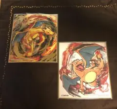 【美品】金箔押し　リザードン　pokemon ART色紙　ミニ色紙　当時物 美品】金箔押し Wリザードン pokemon ART色紙 ミニ色紙 当時物