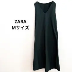 ZARA Vネック ロング ワンピース ベーシック グリーン 緑 Mサイズ