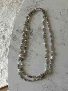美品 天然石 ラブラドライト 淡水パール ロング シルバー ネックレス