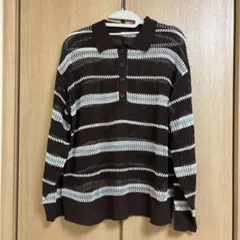 ボーダーデザイン　メッシュ　長袖ニット Lサイズ