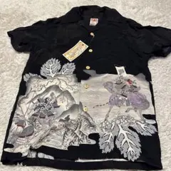 め0602着物リメイク正絹黒留袖江戸褄誰が袖地紙吉祥文アロハシャツ