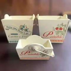 木製ハンドル付き小物入れ　収納ボックス カントリー雑貨　ガーデニング