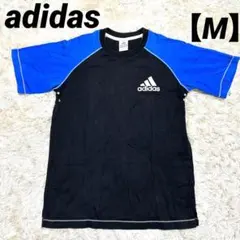【アディダス】Tシャツ　半袖【M】ブラック＆ブルー　ロゴ入り　スポーツ　サッカー
