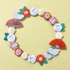 折り紙　リース　雪うさぎ　椿　赤　約15cm　飾り　和雑貨　ディスプレイ