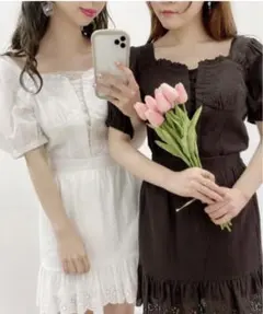 【新品未使用】NICE CLAUP セットアップ　ホワイト フリル　レースアップ