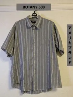 S523 BOTANY500グレーとホワイトのストライプ 半袖シャツヴィンテージ