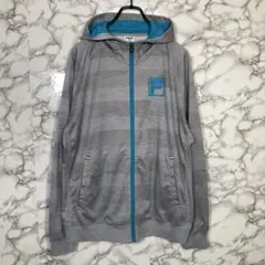 FILA　フィラ　（O）　フードジップアップパーカー　ボーダー　ロゴ刺繍　グレー