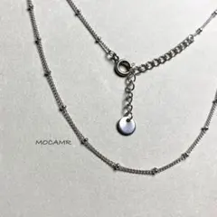 【No.302-E】ステーションボールチェーンネックレス シルバー38cm＋アジ