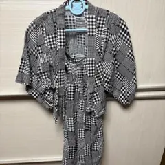 ベビー甚平 70cm 黒白チェック